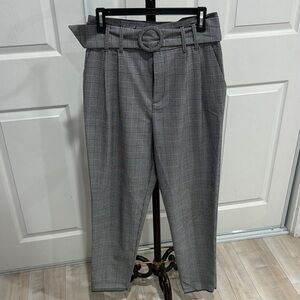 Zara Women's Gray Plaid Trousers with Belt